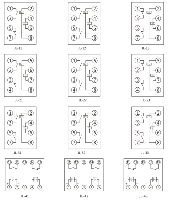 JL-11內(nèi)部接線(xiàn)及外引接線(xiàn)圖(正視圖)