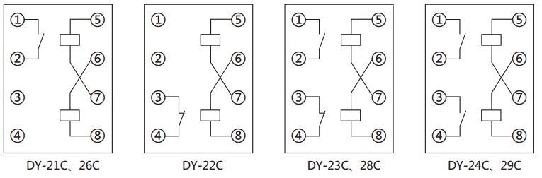 DY-21C、D電壓繼電器內(nèi)部接線圖