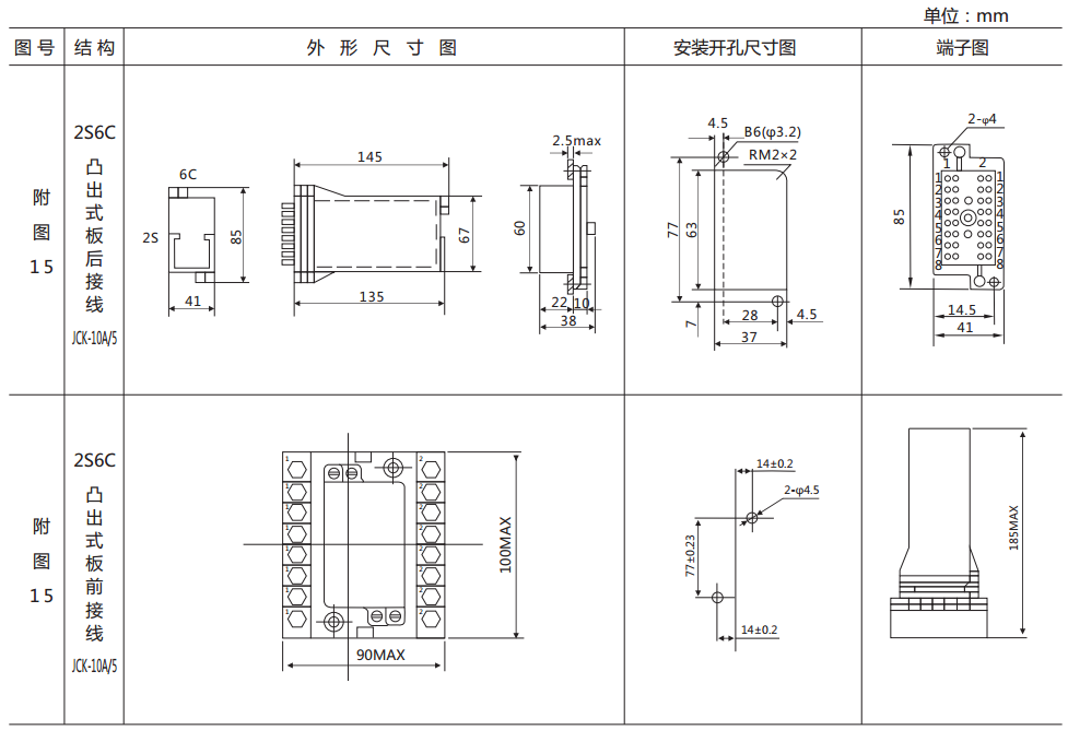 DZS-12CE/S直流回路監視繼電器外形結構及安裝開孔尺寸