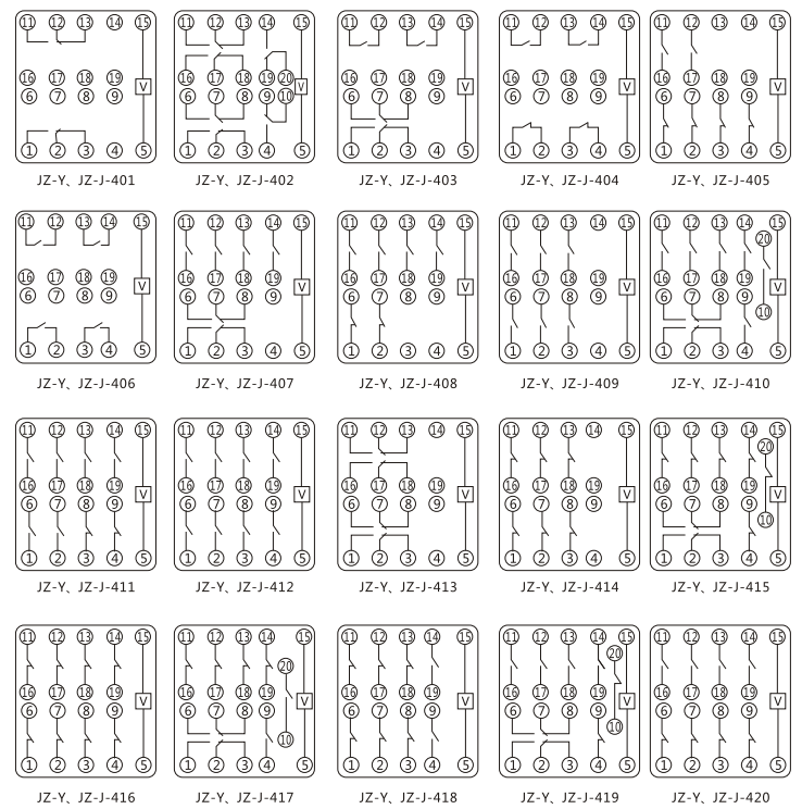 JZY（J)-204X靜態中間繼電器內部接線圖及外引接線圖