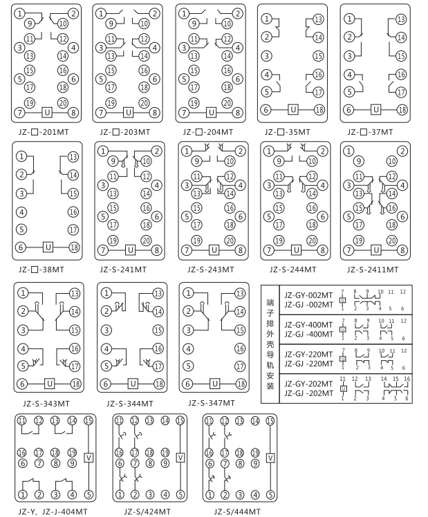 JZ-S/424MT跳位、合位、電源監視中間繼電器內部接線圖