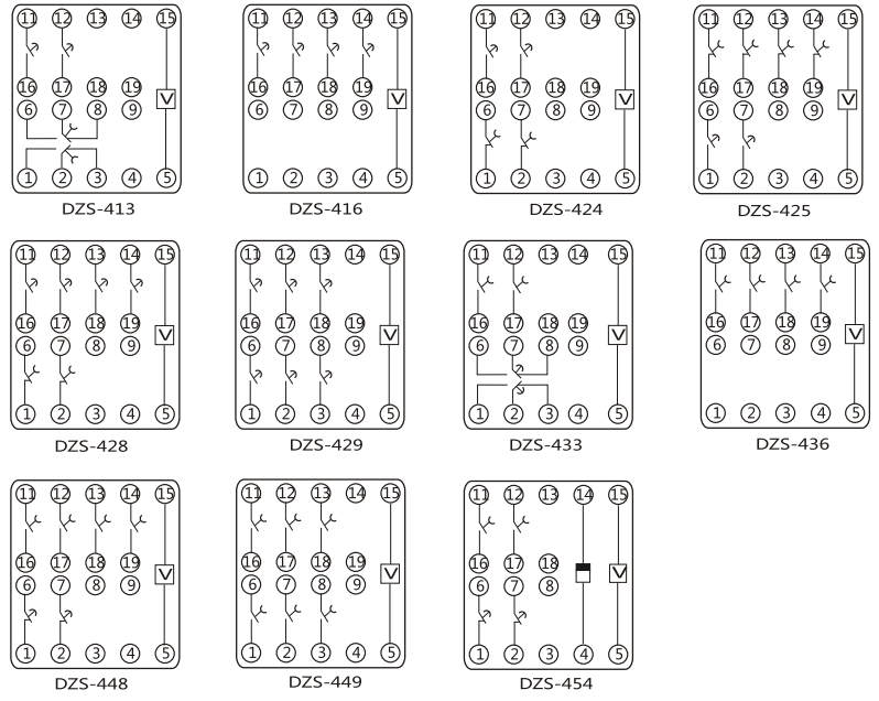 DZY（J)-404中間繼電器內部端子外引接線圖(正視)